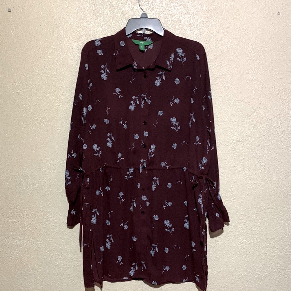 dip Top Blouse Dark Burgundy Wine Size XL Floral 🌀